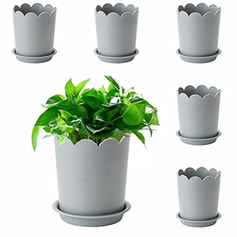 🔥 🍃 Two - 6.5" planter pots with saucers Grey